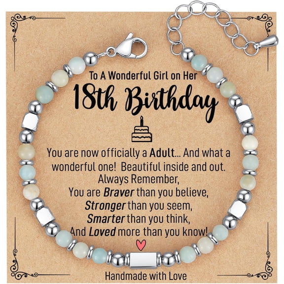 6-21 years old girl birthday gift, small natural stone bracelet with birthday gift card, happy birthday gift for girl daughter granddaughter niece sister friend