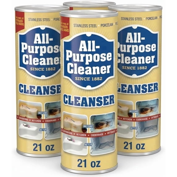 4 - 21oz Bar Keepers Powder Cleanser Multipurpose Cleaner, Stain & Rust Remover for Bathroom, Kitchen & Outdoor Use on Stainless Steel, Aluminum, Brass, Tile, Ceramic, Porcelain & More