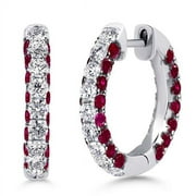 6.22 Carat 3-Sided Round Ruby Hoop Earrings For Women in 18K White Gold Plated