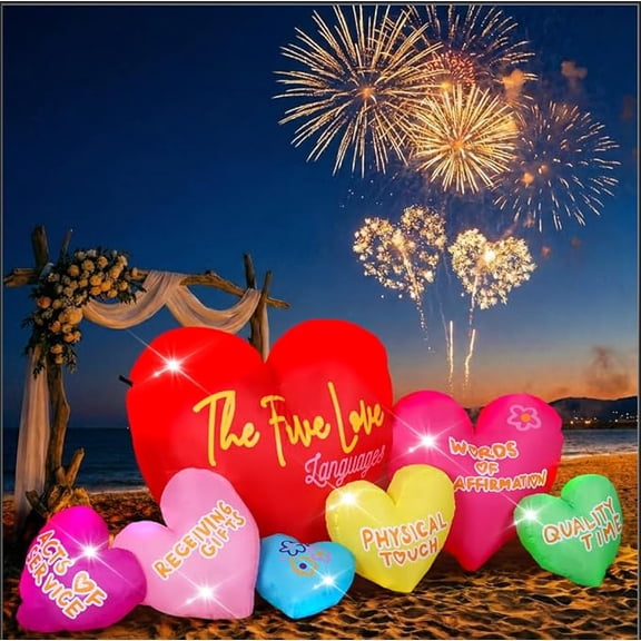 6.23FT Valentine's Day Inflatable Heart Cloud with LED Lights, Outdoor Yard Decoration