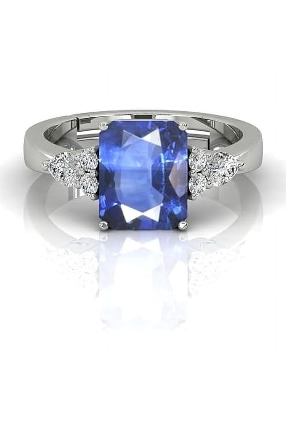 6.25 Carat Natural Blue Sapphire Gemstone Wedding Ring For Emerald Cut September Birthstone Silver Adjustable Ring For Women And Men