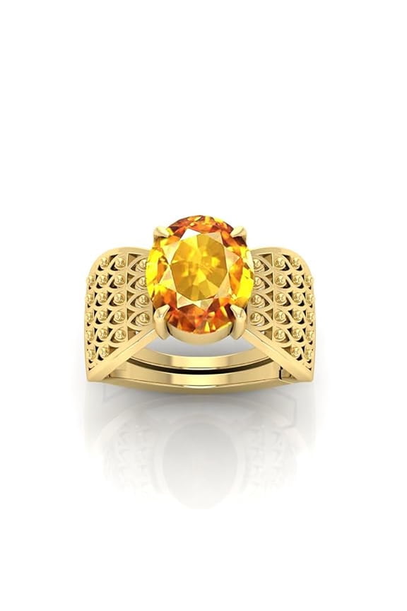 6.25 Carat Natural Yellow Sapphire Gemstone Panchdhatu Gold Plated Adjustable Handmade Ring for Men and Women