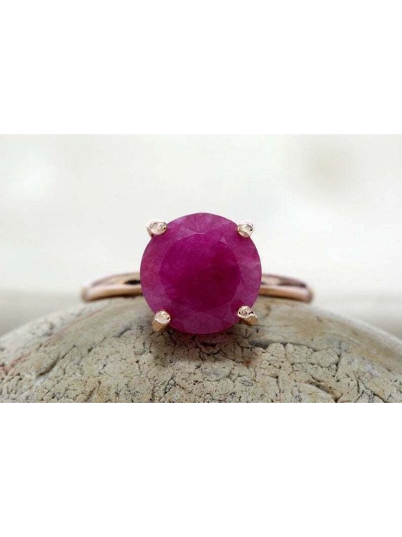 6.25 Ct Ruby Stone Round Design Ring 14 Kt Yellow Gold Rose Handmade Ring US6