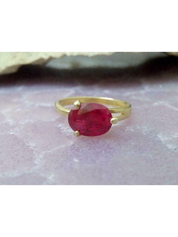 Arenagemsjewellery Round Design Ruby Gemstone 6.25 Ct 14K Gold Plated Ring, Size 7.5