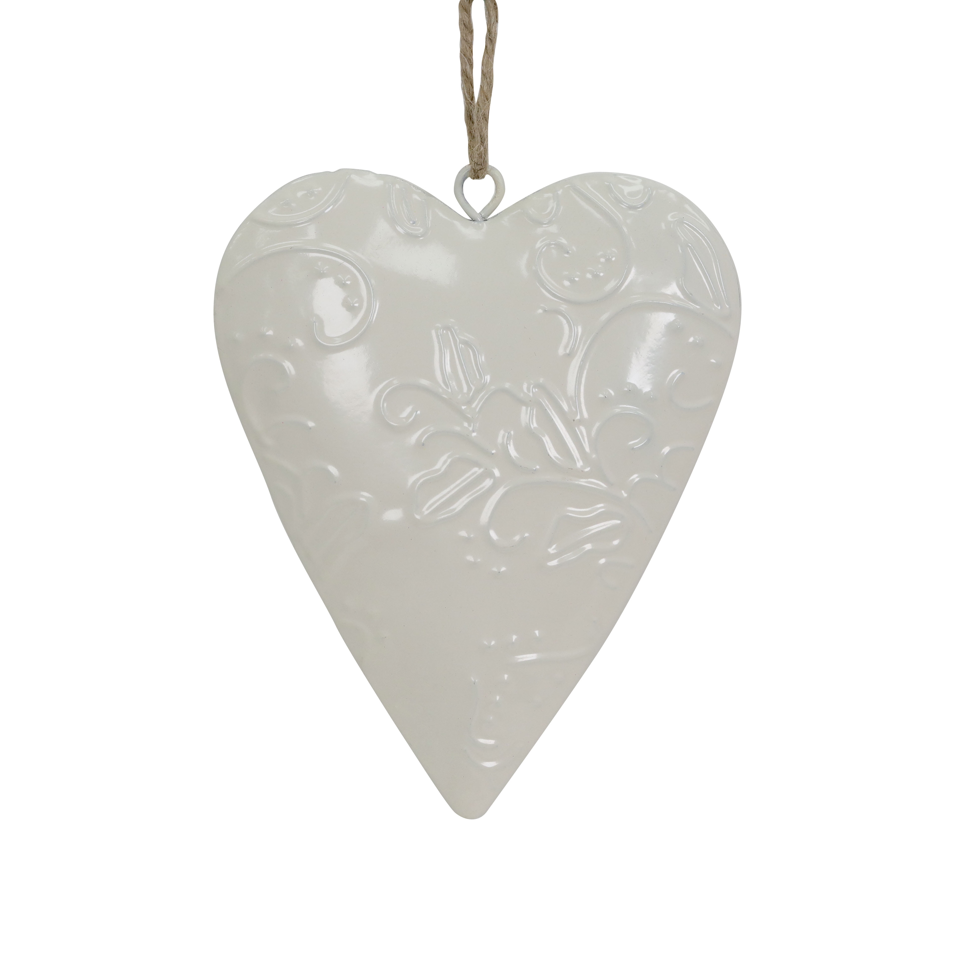 6.25" White Iron Heart Wall Decor with Jute Hanging