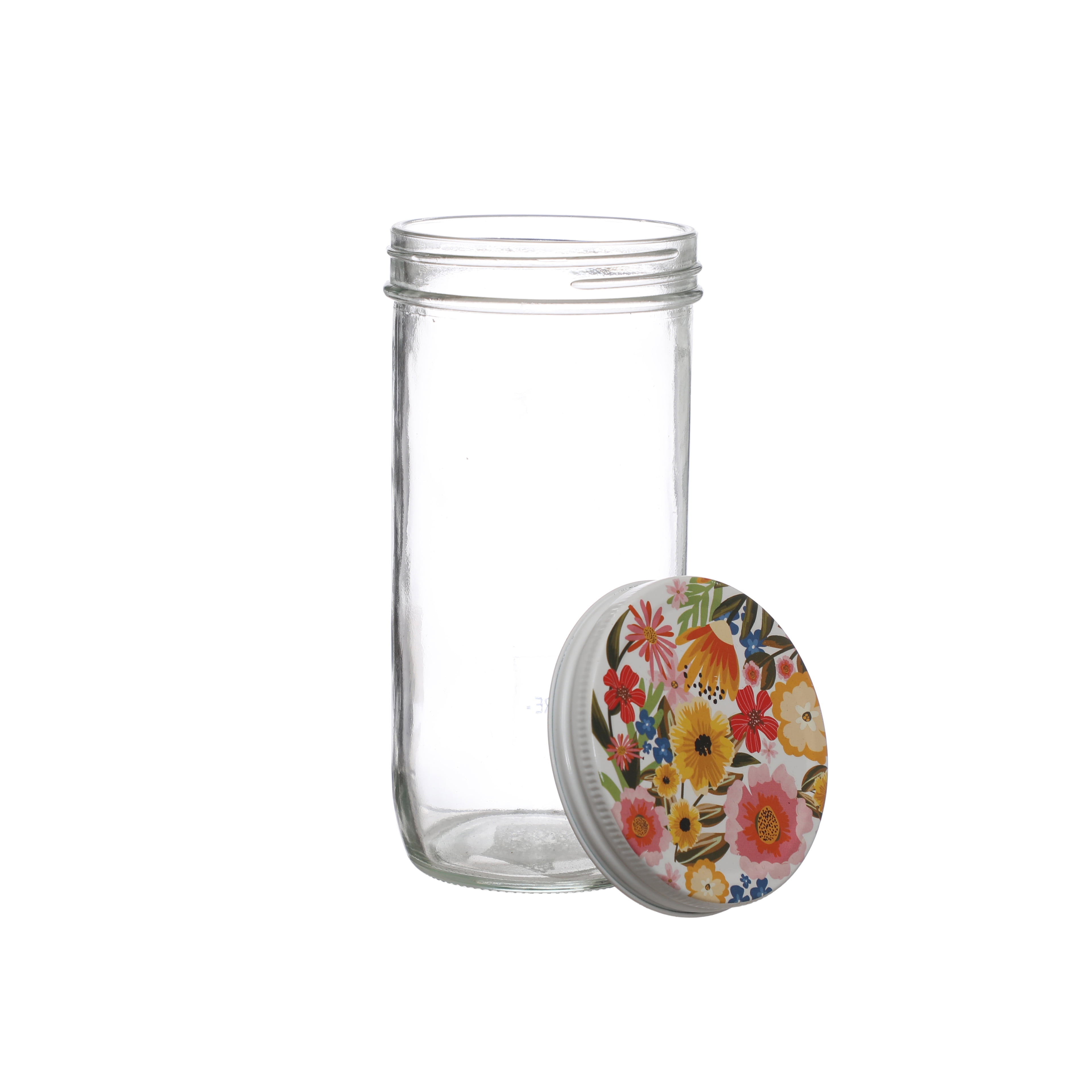 6.25" Clear Glass Jar with Colorful Floral Lid