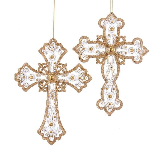 6.25" Gold and Silver Cross Ornaments, 2 Assorted