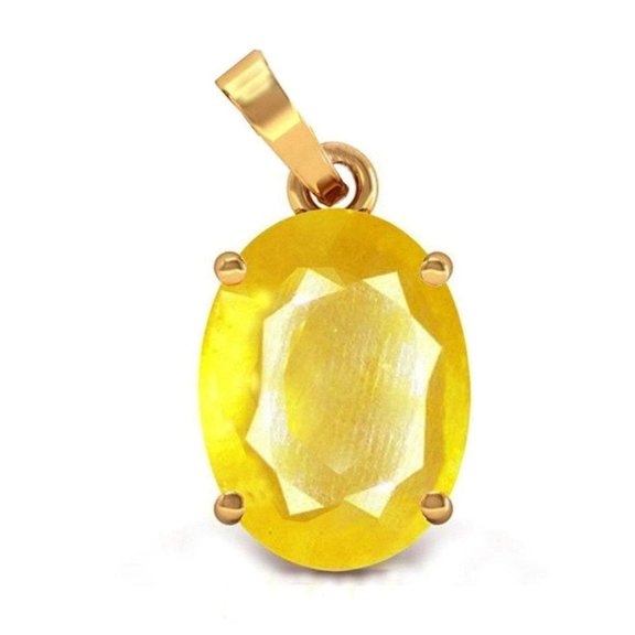 6.25 Ratti Natural Yellow Sapphire Pukhraj Ashtadhatu Pendant Unheated and Untreated Astrological Purpose Locket Gemstone for Men and Women