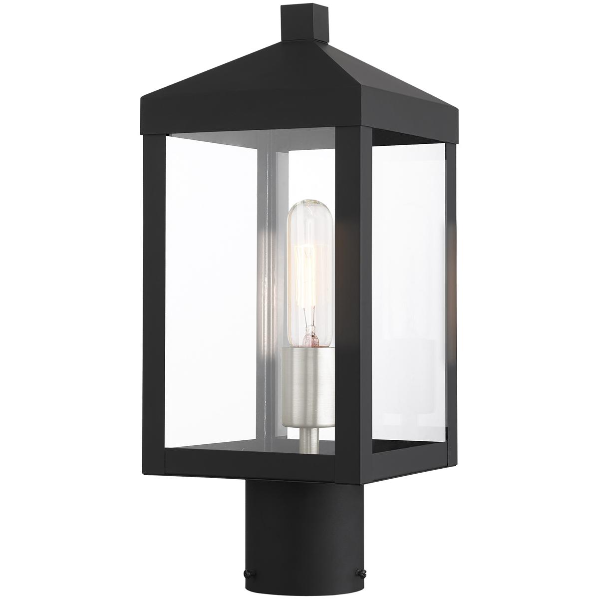 6.25 Sq. inch 1 Light Black Outdoor Post Top Lantern with Clear Glass Shade backed with Stainless Steel material for patio, front porch, entryway and more