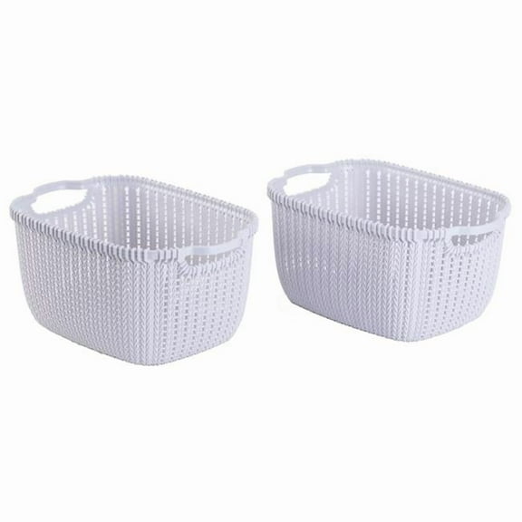 6.25 x 12.5 x 8.25 in. Plastic Wicker Basket, Grey - Medium - Set of 2