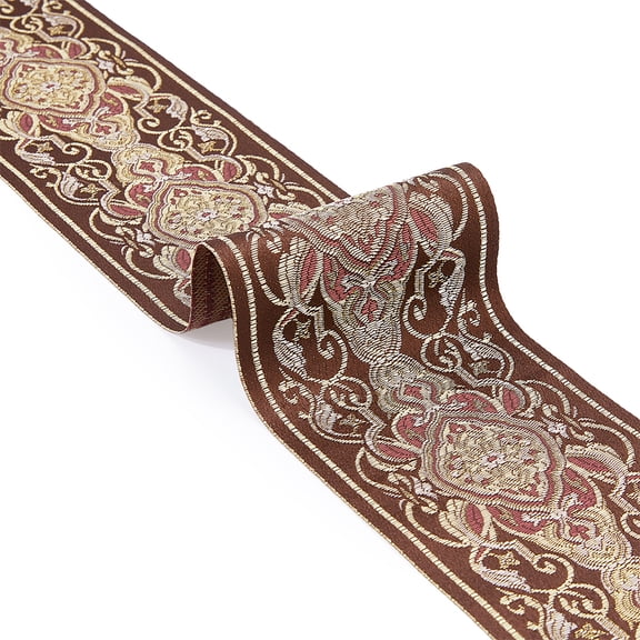 6.25Yard Boho Jacquard Polyester Ribbon Wide Vintage Coconut Brown Flower Fabric Ribbon Embroidered Floral Sewing Trim Apparel Accessories