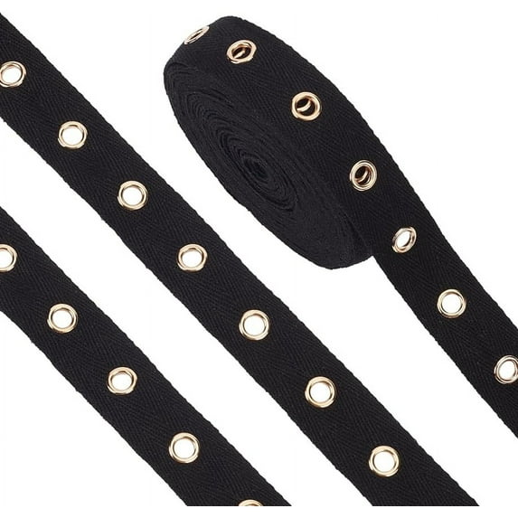 6.25Yards Cotton Grommet Tape Black Eyelet Tape 1inch Wide Black Grommet Tape Twill Tape with Golden Eyelet