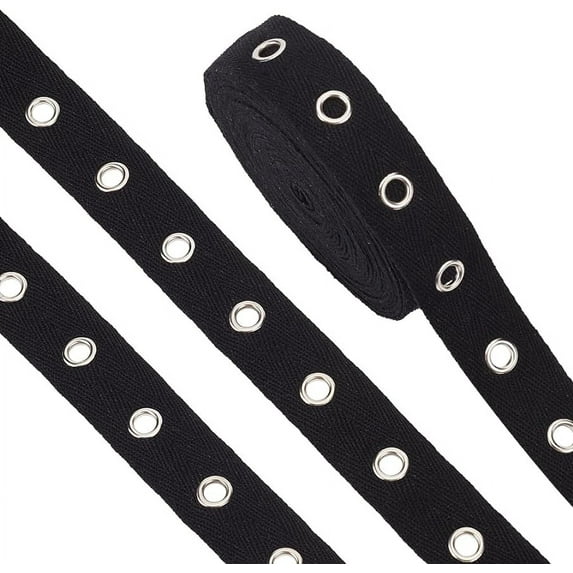 6.25Yards Cotton Grommet Tape Eyelet Tape 1inch Wide Black Eyelet Grommet Tape Twill Tape with Silver Eyelet