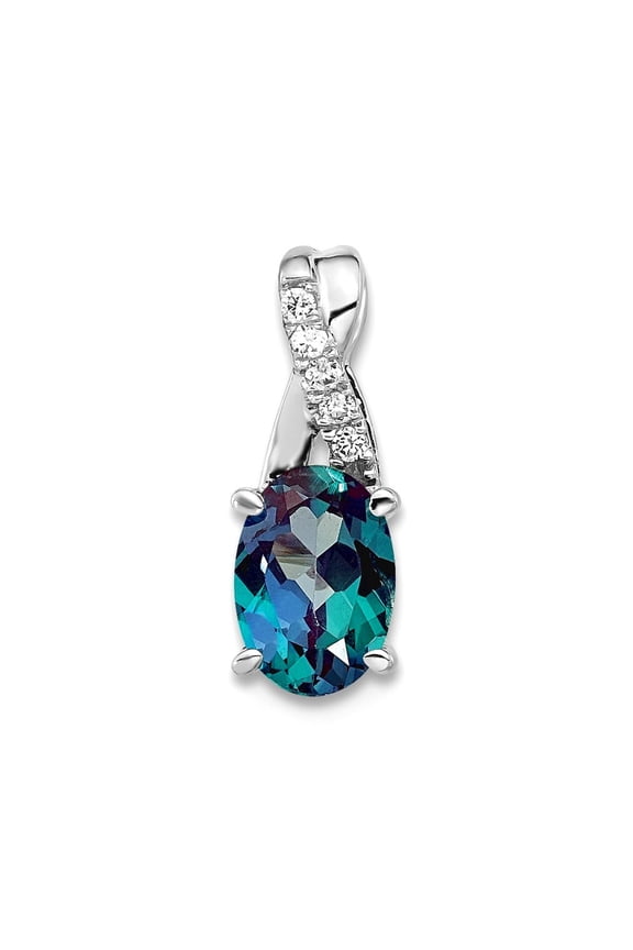 6.25mm 14k White Gold Oval Created Alexandrite And Diamond Pendant Necklace Pendant for Women