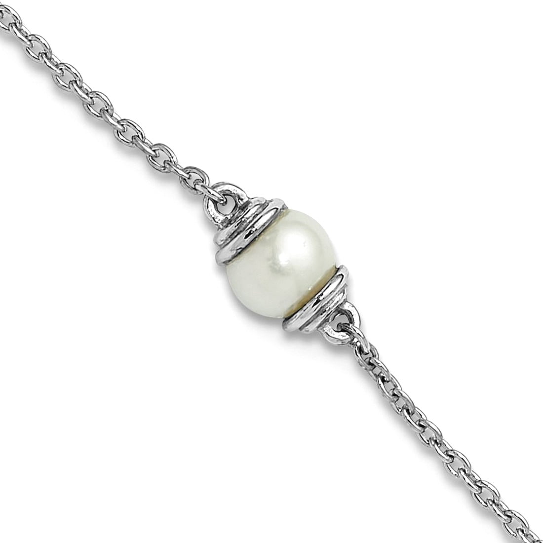 6.25mm 925 Sterling Silver Rhodium Plated Freshwater Cultured Pearl Plus 1in Extension Anklet 9 Inch Anklet for Women