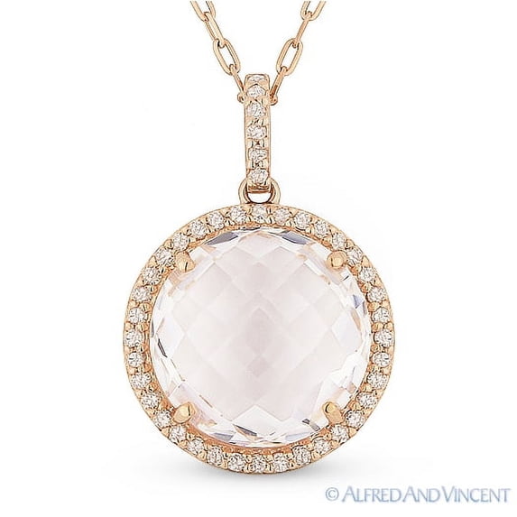 6.26ct White Topaz & Diamond Halo Pendant & Chain Necklace in 14k Rose Gold