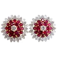 thumbnail image 1 of 6.26ct natural vivid red ruby diamond domed cluster clip earrings 18kt, 1 of 5