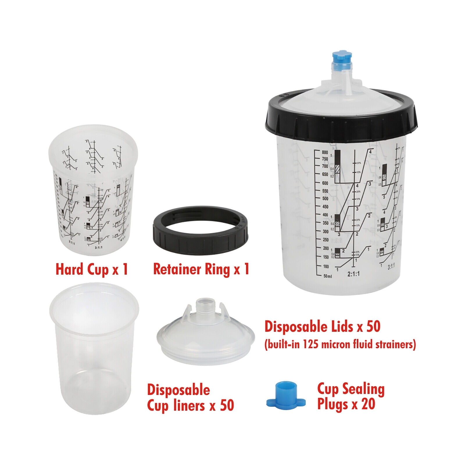 627 Oz Hard Cups & Retainer Rings, Disposable Paint Spray Gun Cup