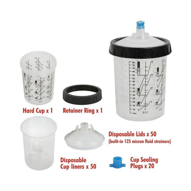 627 Oz Hard Cups & Retainer Rings, Disposable Paint Spray Gun Cup