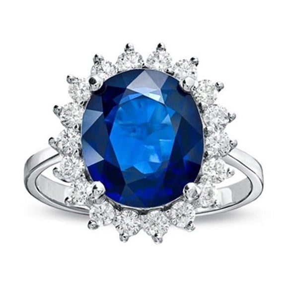 6.28 CTTW 12 x 10 mm 5.53 Carat Oval Sapphire & Diamond Ring, 14K Gold Royal Collection - Size 6.5