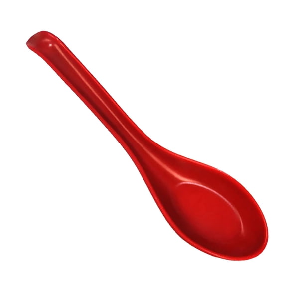 6.29" Asian Soup Spoons 1 Pc Chinese Japanese Miso Ramen Wonton Dumpling Pho Rice Noodle Soba Soup Spoons, Red and Black Melamine Spoons, Red
