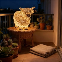 6.29in Christmas Lighted Highland Cow, LED Illuminated Cattle with 3D Light Up Features for Outdoor Garden, Porch, and Yard Decor