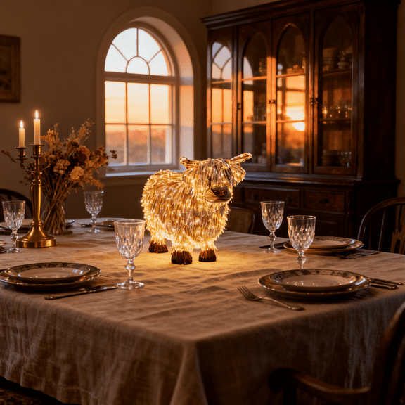 6.29in LED Lighted Highland Cow Christmas Decoration, 3D Illuminated Cow for Outdoor Yard, Porch, and Garden with Weatherproof Build