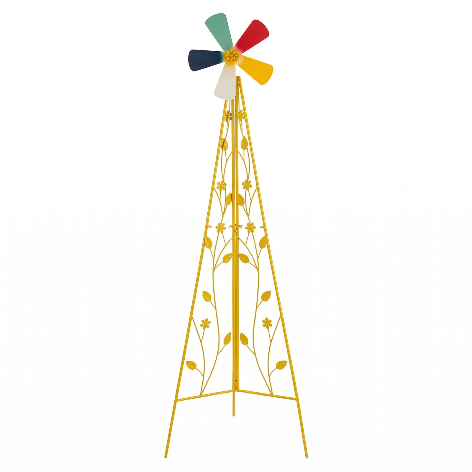 6.2FT Bright Yellow Decorative Iron Windmill with 5 Rotatable Blades, Tripod Base Weather Resistant Garden Wind Spinner for Yard Patio Lawn Outdoor Landscape