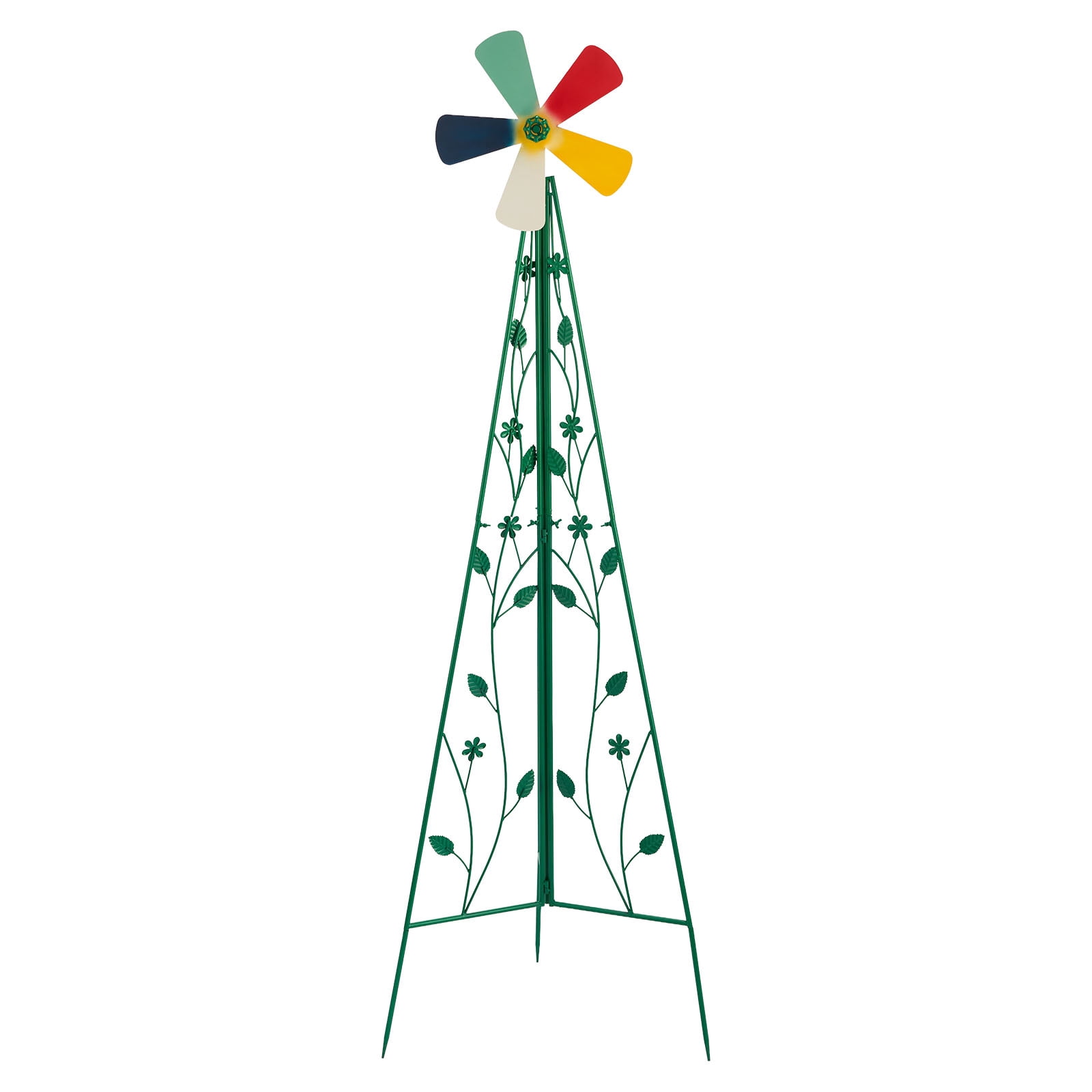 6.2FT Decorative Iron Windmill with 5 Green Rotatable Blades, Tripod Base Weather Resistant Garden Wind Spinner for Yard Patio Outdoor Landscape