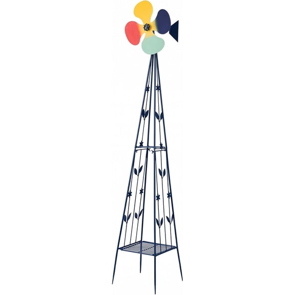 6.2ft Garden Windmill, 4-Leg Standing with Shelf, Heavy Duty Metal Windmill with 4 Blades, Ornamental Weather Resistant Wind Vane for Backyard Yard (Dark Blue, 6.2FT)