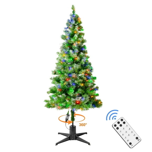 6.2ft Pre-lit Artificial Christmas Tree with 200 Led Lights, 360-degree Rotating, Christmas Tree w/ Remote Control & 11 Lighting Modes, Perfect Choice for Xmas Holiday Decoration