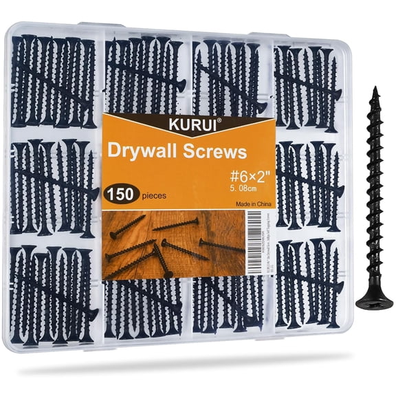 #6 * 2in Drywall Screws, Dry Wall Screws for Drywall Wood, 150Pcs Coarse Thread Sheetrock Screws - Black Bugle-Head Phillips Self Tapping Wood Screws
