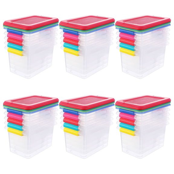 Simply Tidy 6.2qt. Clear Storage Bins with Lids - Plastic Organizer Containers with Colored Lids for Crafts, Office, Household & More, 6 Pack