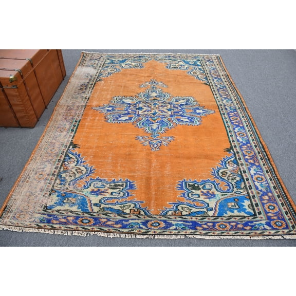 6.2x8.3 ft Large Rugs, Orange Cool Rugs, Vintage Rug, Antique Rugs, Handmade Salon Rug, Turkish Rug, Rugs For Bedroom, Tribal Living Room Ru