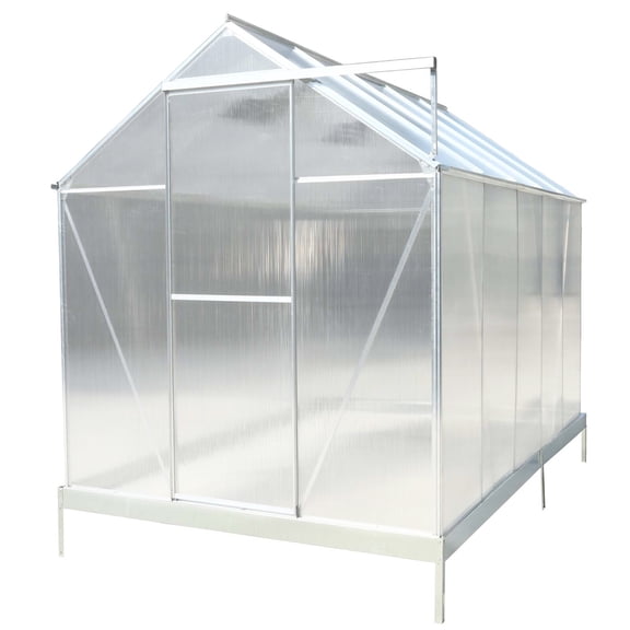 6.3'*10.2'*7' Polycarbonate Greenhouse, Heavy Duty Outdoor Aluminum Walk-in Green House Kit with Rain Gutter, Vent and Door for Backyard Garden, color aluminium,