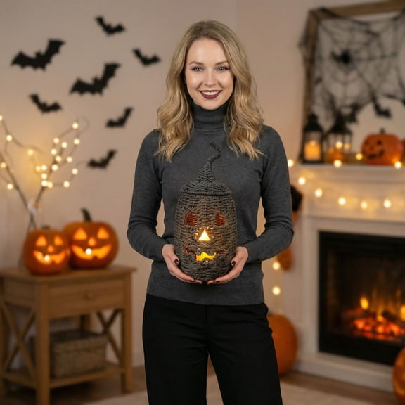 6.312.2 Inch Natural Rattan Woven Pumpkin with Twig Vines Halloween Ornament, Spooky Indoor Tabletop Porch Yard Decor, All-Season Fall Harvest Party Display Prop