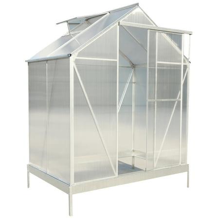 6.3'*4.2'*7' Polycarbonate Greenhouse, Heavy Duty Outdoor Aluminum Walk-in Green House Kit with Rain Gutter, Vent and Door for Backyard Garden, color aluminium