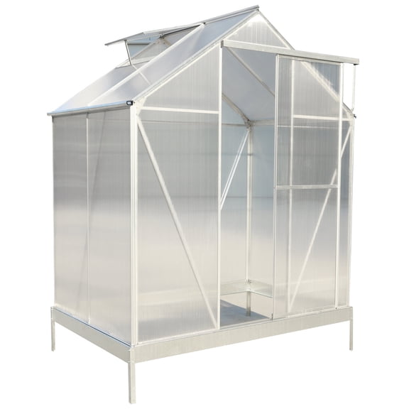 6.3'*4.2'*7' Polycarbonate Greenhouse, Heavy Duty Outdoor Aluminum Walk-in Green House Kit with Rain Gutter, Vent and Door for Backyard Garden, color aluminium,