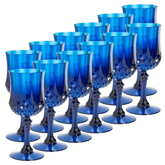 6 3/4" 8 oz. Royal Blue Patterned Plastic Wine Glasses - 12 Ct.