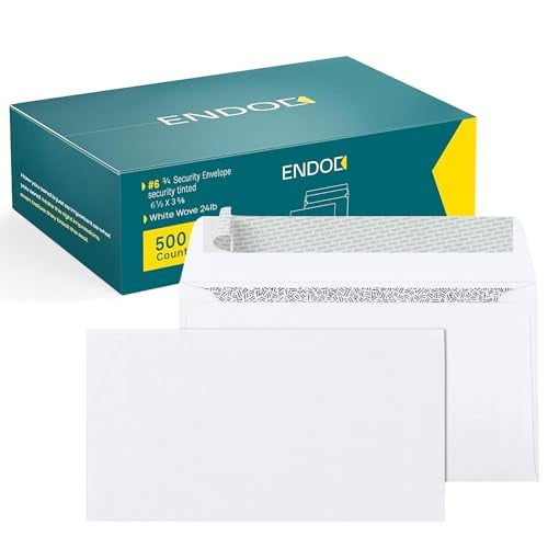 #6 3/4 Security Envelopes Self-Seal - 500 Count - 6 1/2 x 3 5/8 Inch Privacy Tinted Windowless All-Purpose Envelopes for Personal and Business Use - 24lb Paper Quality - Bright White Envelopes