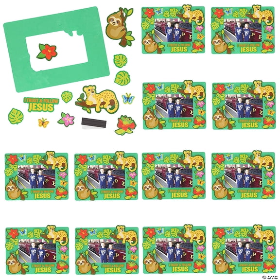 6 3/4" x 5" Rainforest VBS I Trust & Follow Jesus Picture Frame Magnet Craft Kit - Makes 12