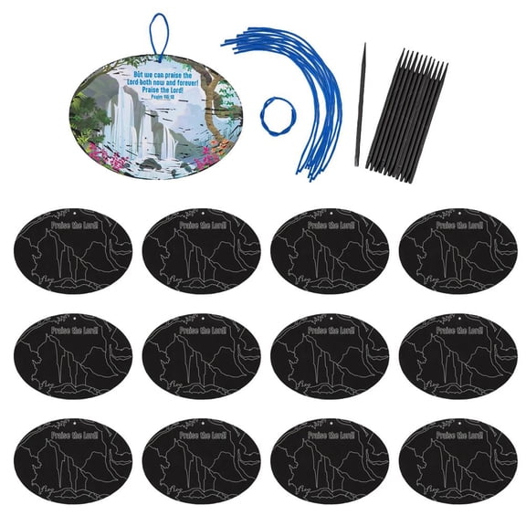 Fun Express 6 3/4" x 5" Rainforest VBS Psalm 115:18 Cardstock Scratch 'N Reveal Ornaments 12 Pc.