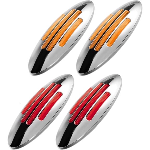 All Star Truck Parts 6.6" Oval 24 LED Side Marker Clearance Lights, DOT Approved, Chrome Bezel, Waterproof 2x Amber 2x Red