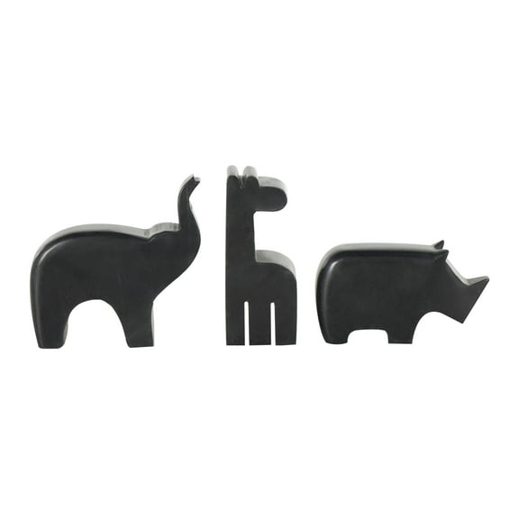 6", 3", 6"H Black Marble Small Abstract Rounded Safari Animals Sculpture, by DecMode (3 Count)