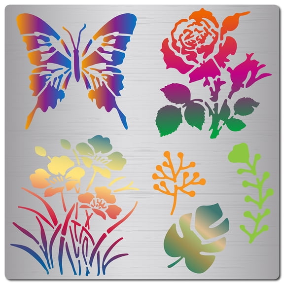 6.3" Butterfly Flower Stencil Reusable Spring Plants Floral Stainless Steel Drawing Stencils Template for Painting Scrapbooking