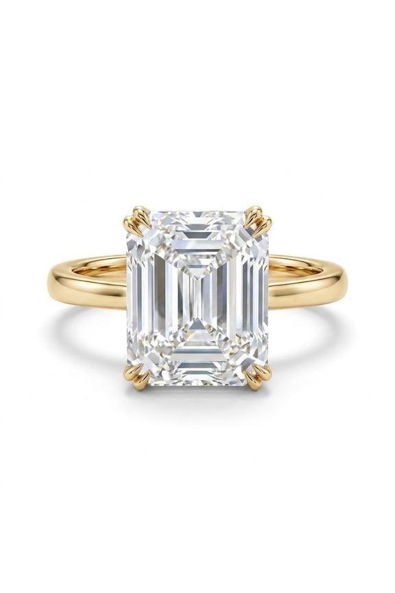 6.3 Ct White Moissanite Asscher Solitaire Ring - 925 Sterling Silver Gold Vermeil Size 8 US