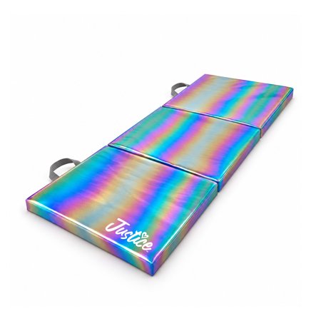 Justice 6ft Three-Fold Gymnastics Mat with Carry Handles, Multicolor Metallic, 1.5-inch Thickness