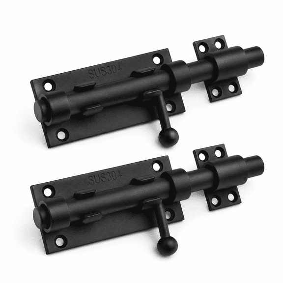 6.3 Inch 2 Pack Black 304 Stainless Steel Sliding Bolt Gate Latch With Padlock Hole