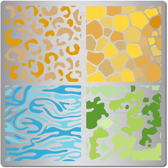 6.3 Inch 4 Styles Animal Print Stencils Leopard Skin Stencil Stainless Steel Journal Stencils Reusable Painting Stencil Templates for DIY Making