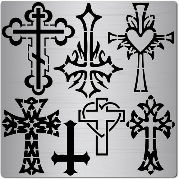 6.3 Inch 7 Styles Metal Stencil Christian Metal Template Stainless Steel Journal Planner Stencils for Wood Burning Drawing Carving Pyrography